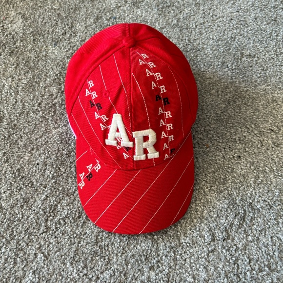 Vintage AR hat mens red white Arkansas embroidered adjustable strap cap 90s - Picture 1 of 8